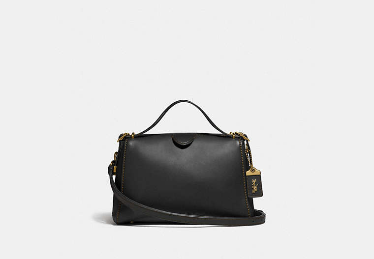 COACH®,LAURAL FRAME BAG,Leather,Brass/Black,Front View