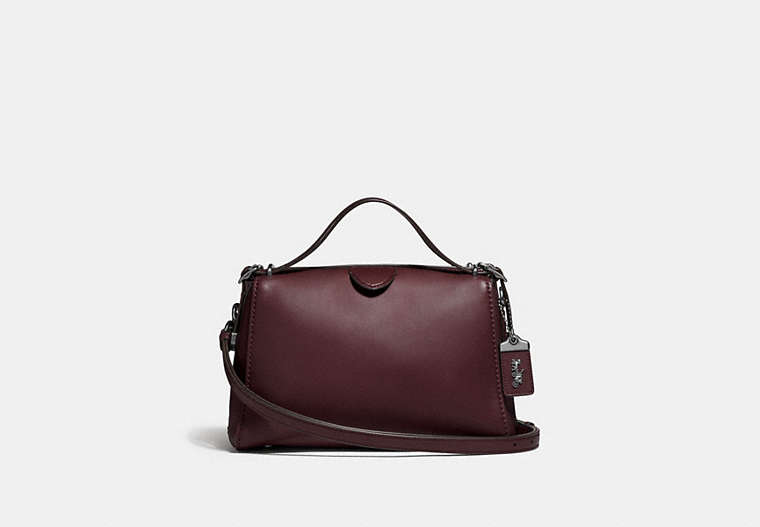 COACH®,LAURAL FRAME BAG,Leather,Black Copper/Oxblood,Front View