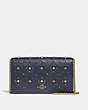 COACH®,CALLIE FOLDOVER CHAIN CLUTCH WITH PRAIRIE RIVETS,Leather,Mini,Brass/Midnight Navy,Front View