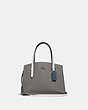 COACH®,CHARLIE CARRYALL 28 WITH COLORBLOCK SNAKESKIN DETAIL,Leather,Medium,Heather Grey Multi/Dark Gunmetal,Front View
