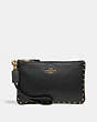 COACH®,SMALL WRISTLET WITH RIVETS,Leather,Brass/Black,Front View
