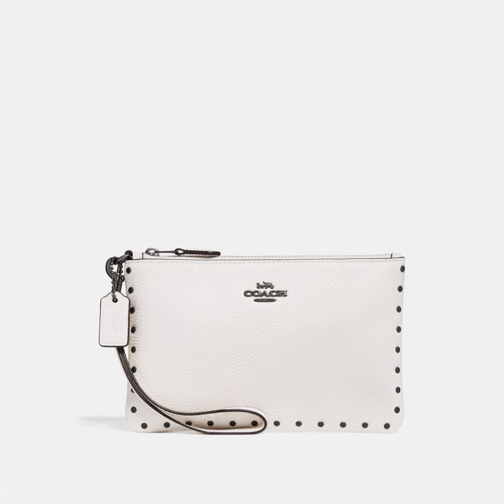 COACH®,SMALL WRISTLET WITH RIVETS,Leather,Black Copper/Chalk,Front View