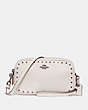 COACH®,SADIE CROSSBODY CLUTCH WITH RIVETS,Leather,Black Copper/Chalk,Front View