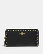 COACH®,ACCORDION ZIP WALLET WITH RIVETS,Leather,Brass/Black,Front View
