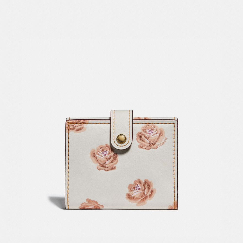 COACH Small Trifold Wallet With Rose Print