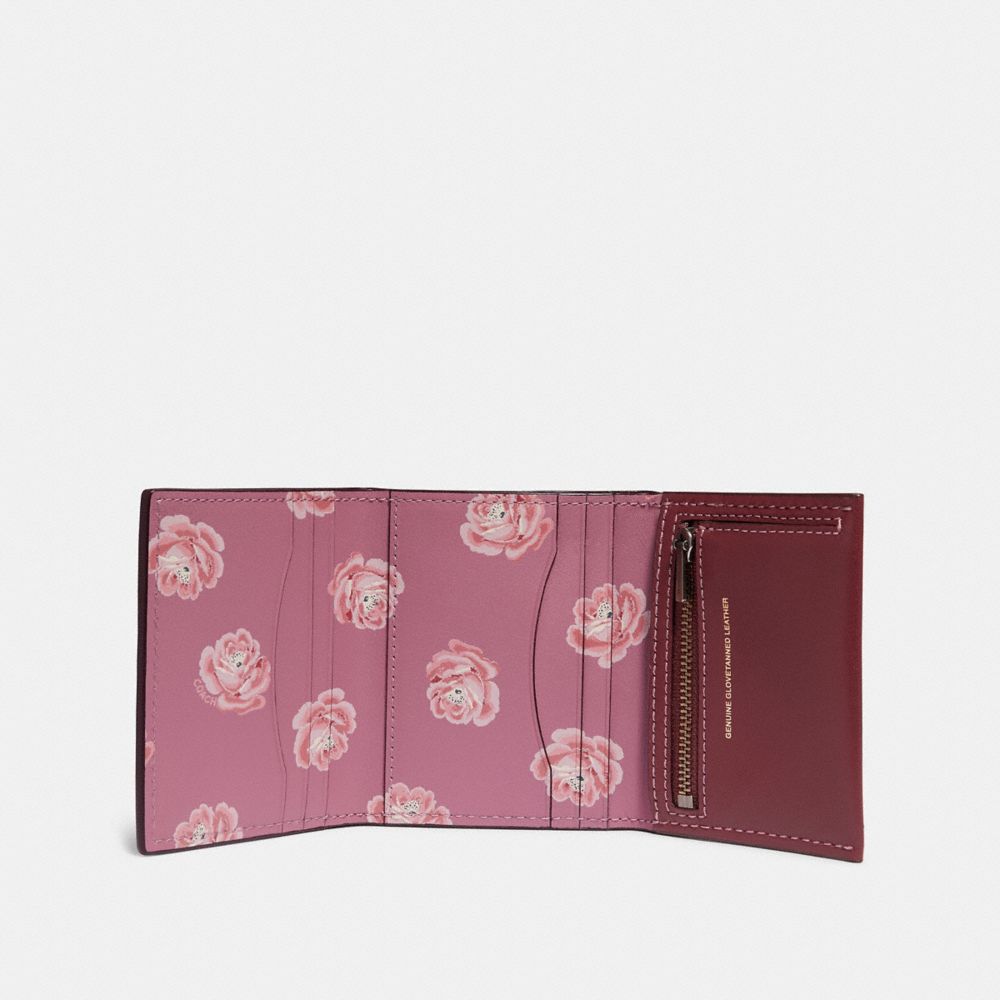 Small Trifold Wallet With Rose Print Interior
