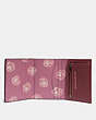 COACH®,SMALL TRIFOLD WALLET WITH ROSE PRINT INTERIOR,Leather,Black Copper/Wine,Inside View,Top View