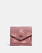 COACH®,SMALL WALLET WITH ROSE PRINT,Coated Canvas,Brass/Rose Print,Front View