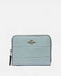 COACH®,SMALL ZIP AROUND WALLET,Leather,Silver/Sky,Front View