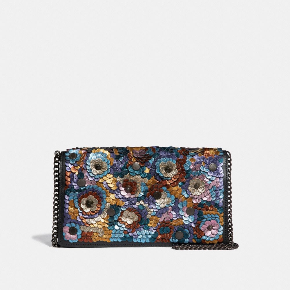 COACH®,CALLIE FOLDOVER CHAIN CLUTCH WITH LEATHER SEQUIN,Leather,Mini,Black Copper/Multi,Front View