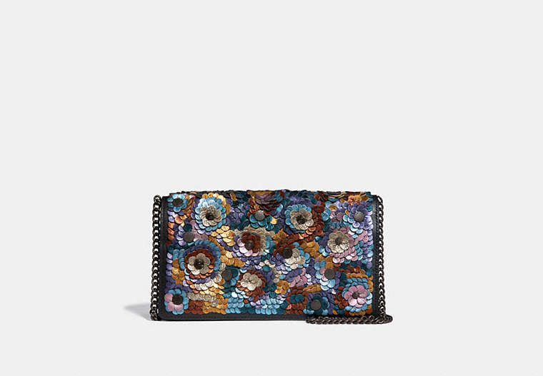 COACH®,CALLIE FOLDOVER CHAIN CLUTCH WITH LEATHER SEQUIN,Leather,Mini,Black Copper/Multi,Front View