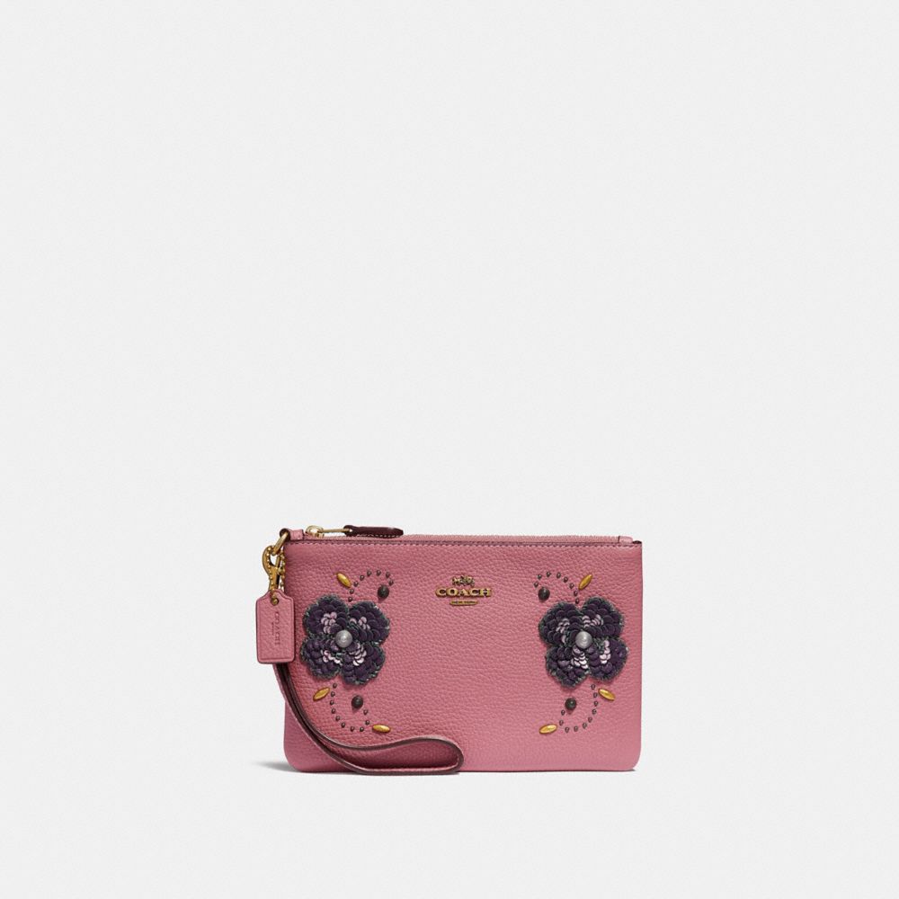 Small Wristlet With Leather Sequin Applique