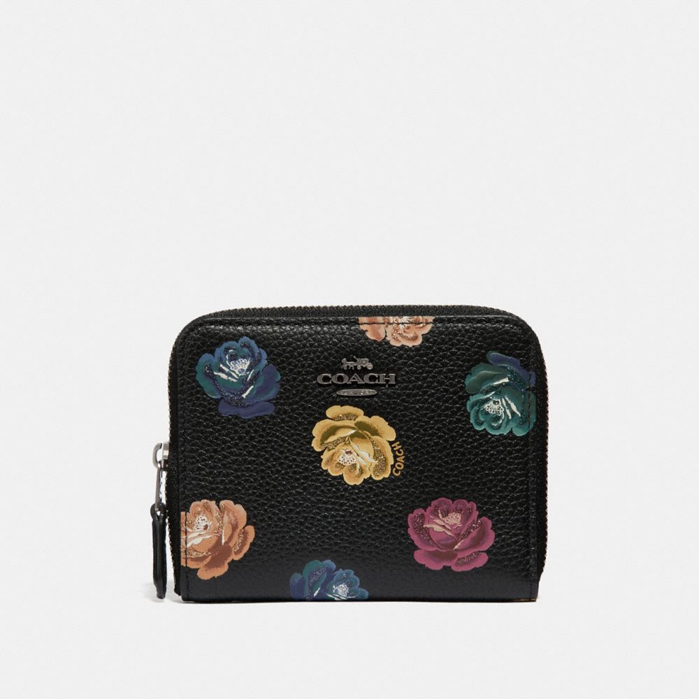 Small Zip Around Wallet With Rainbow Rose Print