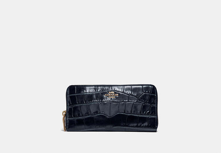 COACH®,ACCORDION ZIP WALLET,Leather,Mini,Light Gold/Midnight Navy,Front View
