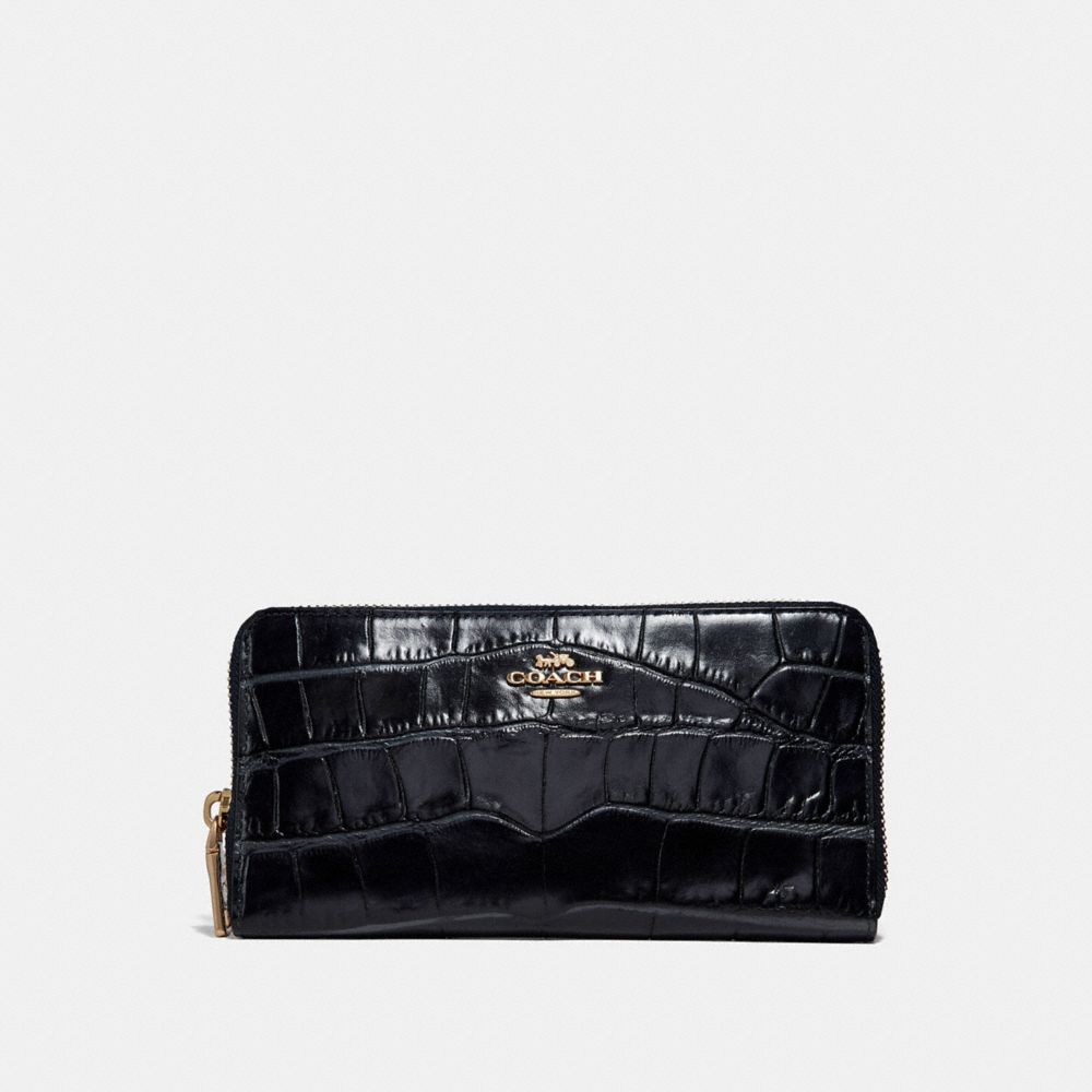 COACH®,ACCORDION ZIP WALLET,Leather,Mini,Light Gold/Black,Front View