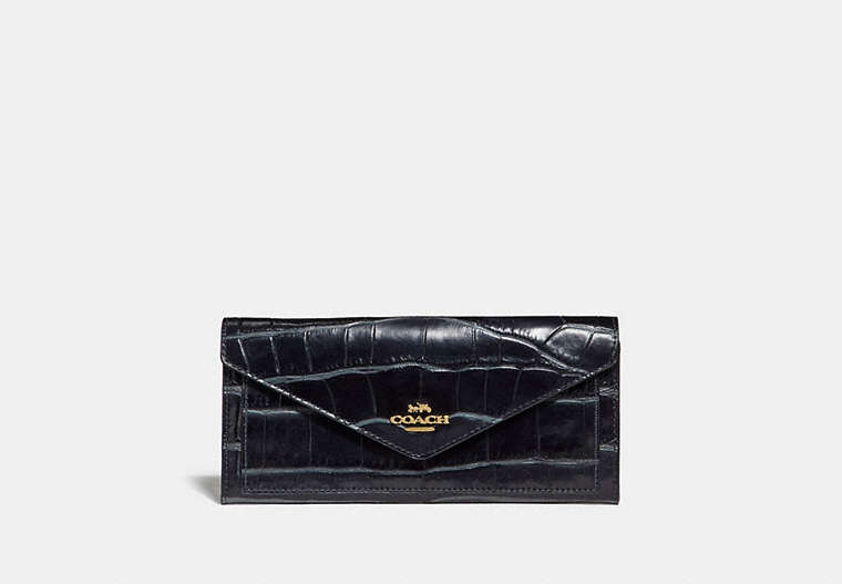 COACH®,SOFT WALLET,Leather,Light Gold/Midnight Navy,Front View