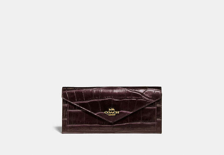 COACH®,SOFT WALLET,Leather,Light Gold/Plum,Front View