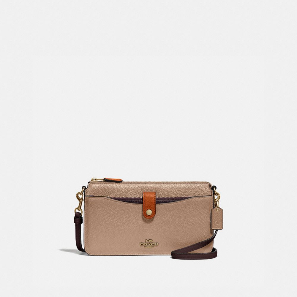 COACH®,NOA POP-UP MESSENGER IN COLORBLOCK,Leather,Mini,Brass/Taupe Ginger Multi,Front View