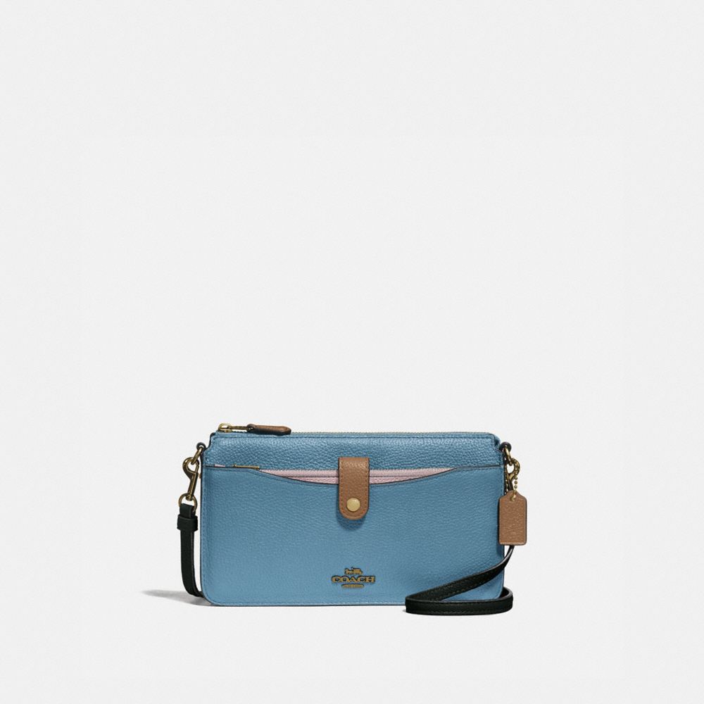 COACH®,NOA POP-UP MESSENGER IN COLORBLOCK,Leather,Mini,Brass/Pacific Blue Multi,Front View
