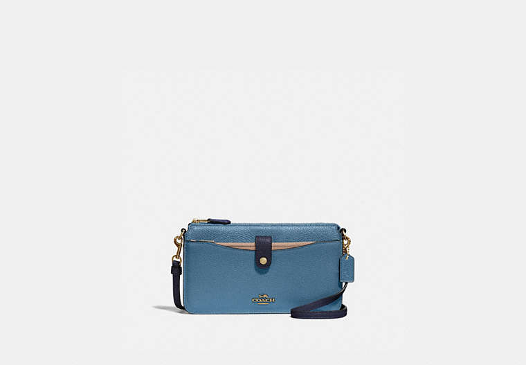 COACH®,NOA POP-UP MESSENGER IN COLORBLOCK,Leather,Mini,Brass/Lake Multi,Front View