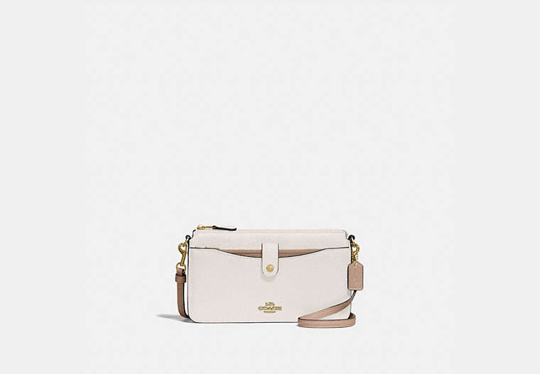 COACH®,NOA POP-UP MESSENGER IN COLORBLOCK,Leather,Mini,Brass/Chalk Taupe Multi,Front View