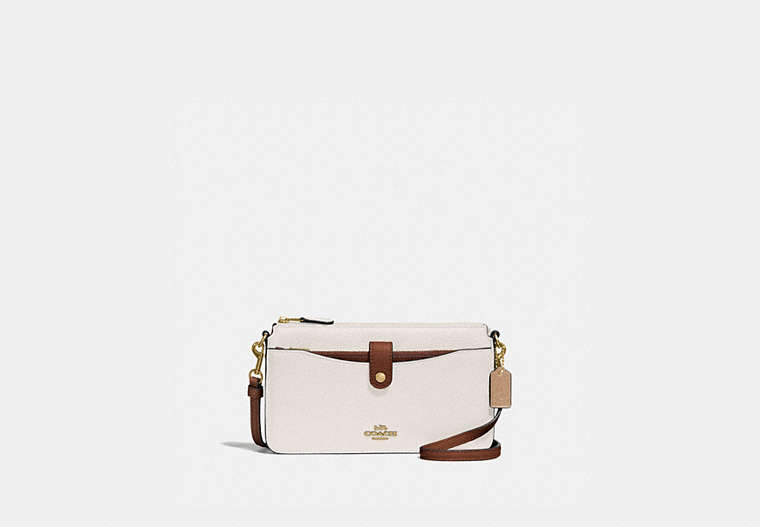 COACH®,NOA POP-UP MESSENGER IN COLORBLOCK,Leather,Mini,Gold/Chalk Multi,Front View