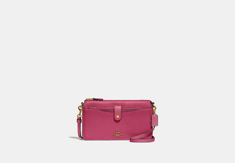COACH®,NOA POP-UP MESSENGER IN COLORBLOCK,Leather,Mini,Gold/Bright Cherry Multi,Front View