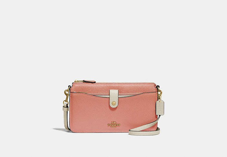 COACH®,NOA POP-UP MESSENGER IN COLORBLOCK,Leather,Mini,Gold/Light Peach Multi,Front View