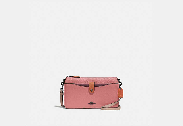 COACH®,NOA POP-UP MESSENGER IN COLORBLOCK,Leather,Mini,Pewter/Vintage Pink Multi,Front View