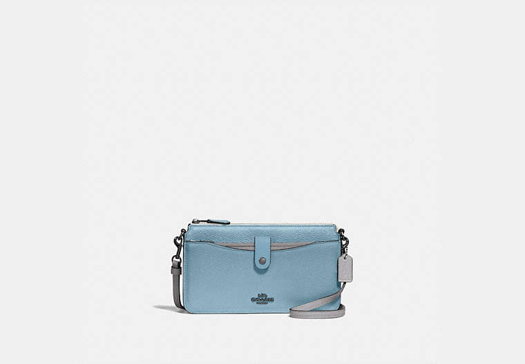COACH®,NOA POP-UP MESSENGER IN COLORBLOCK,Leather,Mini,Pewter/Granite Azure Multi,Front View
