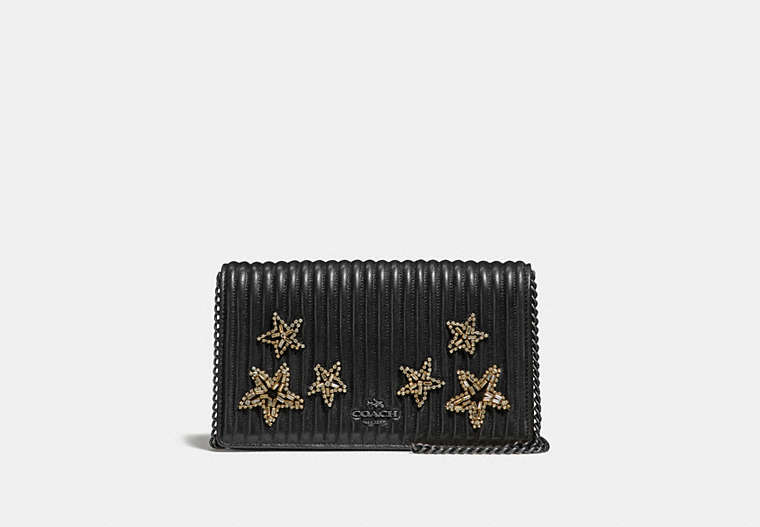 Callie Foldover Chain Clutch With Quilting And Crystal Embellishment