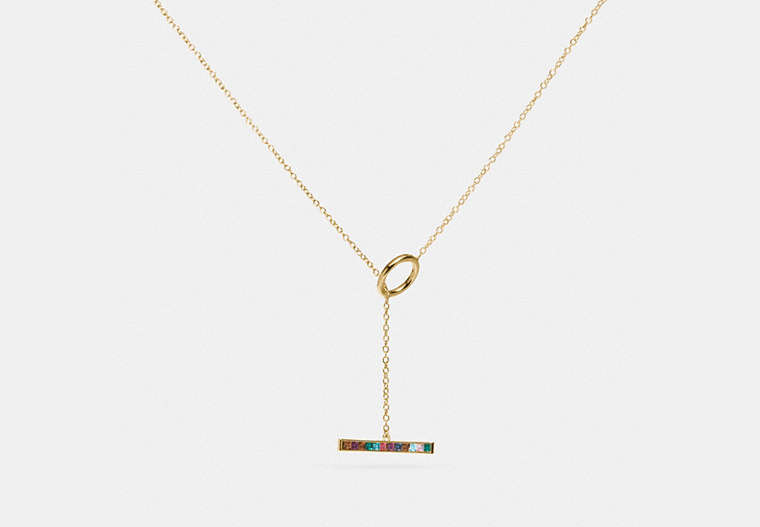 COACH®,LEGACY RAINBOW HORIZONTAL BAR DROP NECKLACE,Metal,Gold/Legacy Multi,Front View