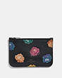 COACH®,ZIP CARD CASE WITH RAINBOW ROSE PRINT,Leather,Dark Gunmetal/Rainbow Rose Print,Front View