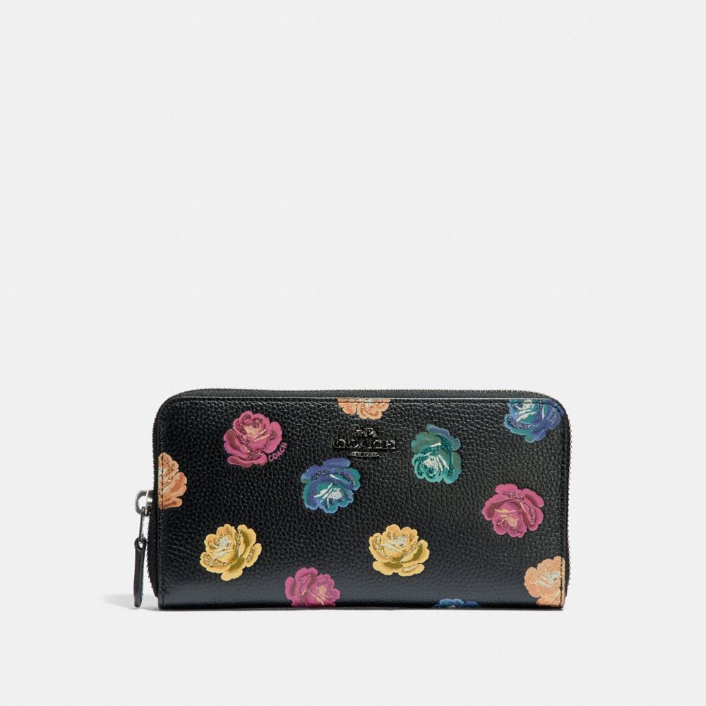 Accordion Zip Wallet With Rainbow Rose Print