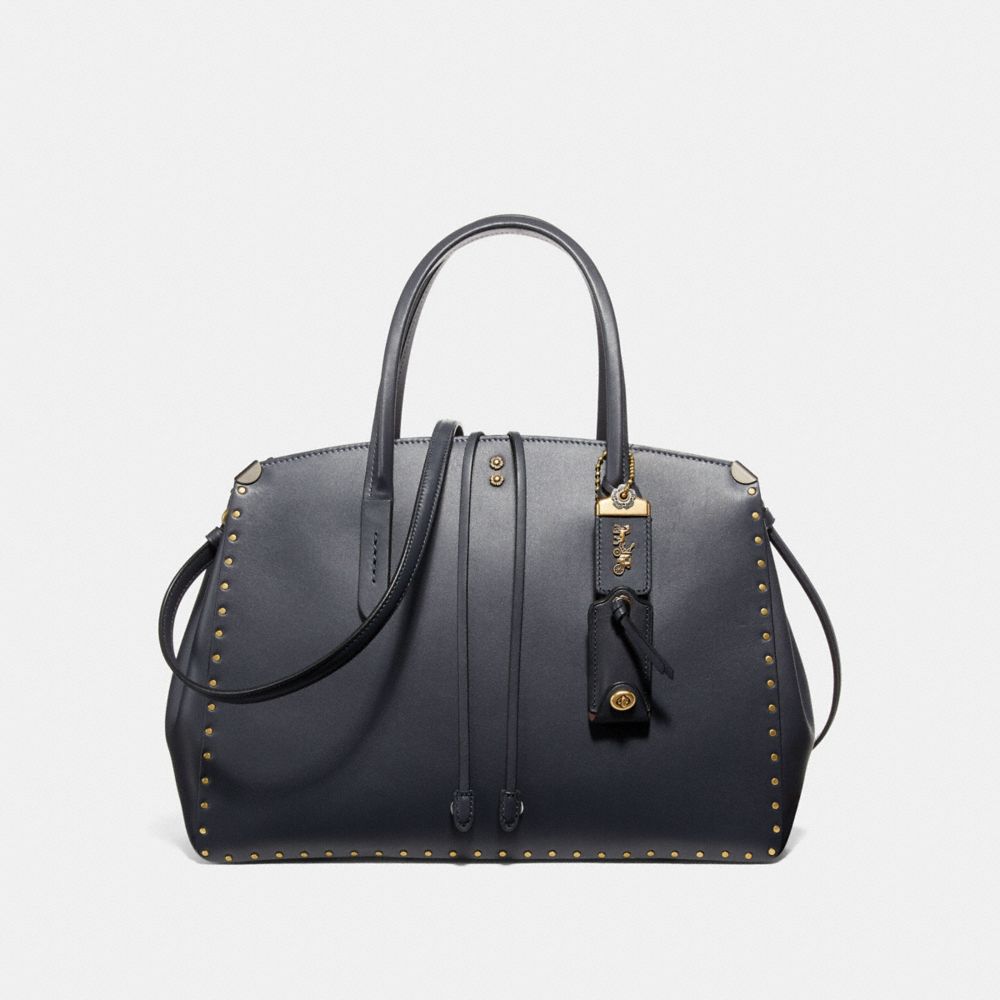 COACH®,COOPER CARRYALL WITH RIVETS,Leather,Large,Brass/Midnight Navy,Front View