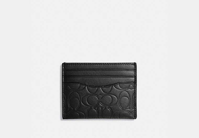 COACH®,CARD CASE IN SIGNATURE LEATHER,Leather,Black,Front View