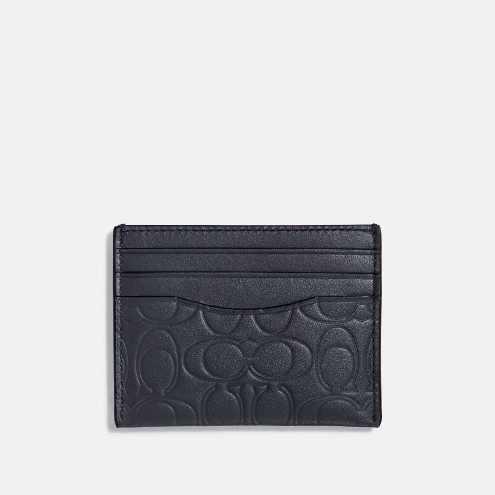 COACH®,CARD CASE IN SIGNATURE LEATHER,Leather,Midnight,Front View