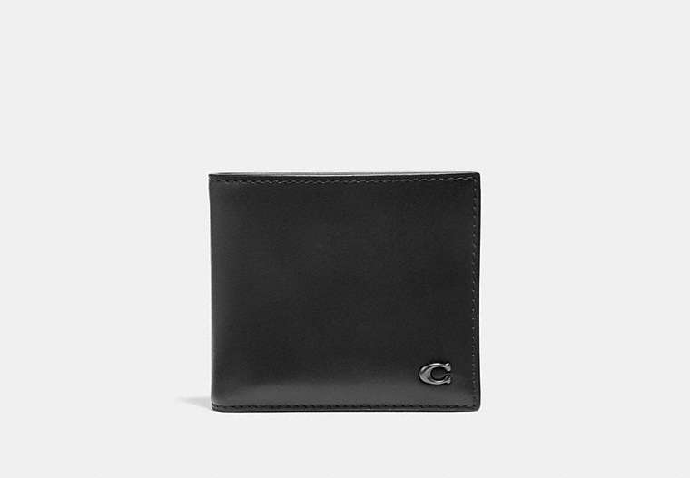 COACH®,DOUBLE BILLFOLD WALLET WITH SIGNATURE HARDWARE,Leather,Black,Front View