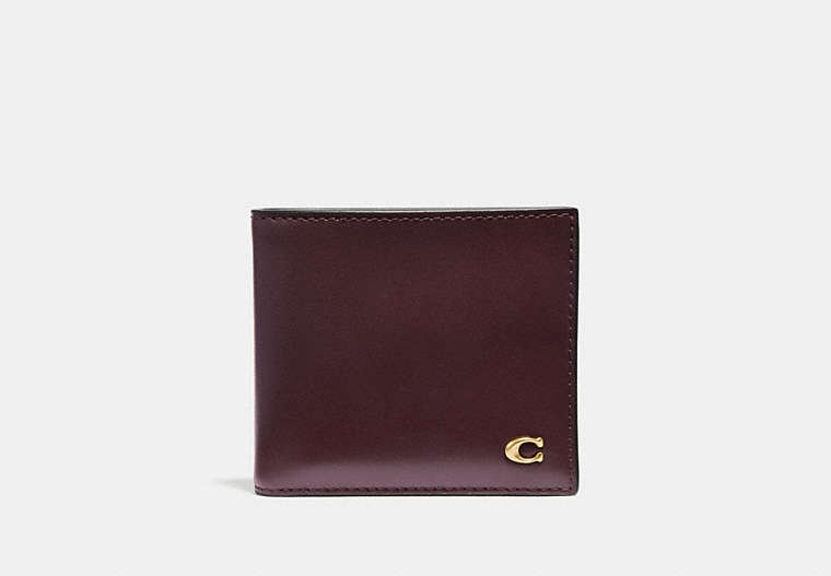 COACH®,DOUBLE BILLFOLD WALLET WITH SIGNATURE HARDWARE,Leather,OXBLOOD,Front View