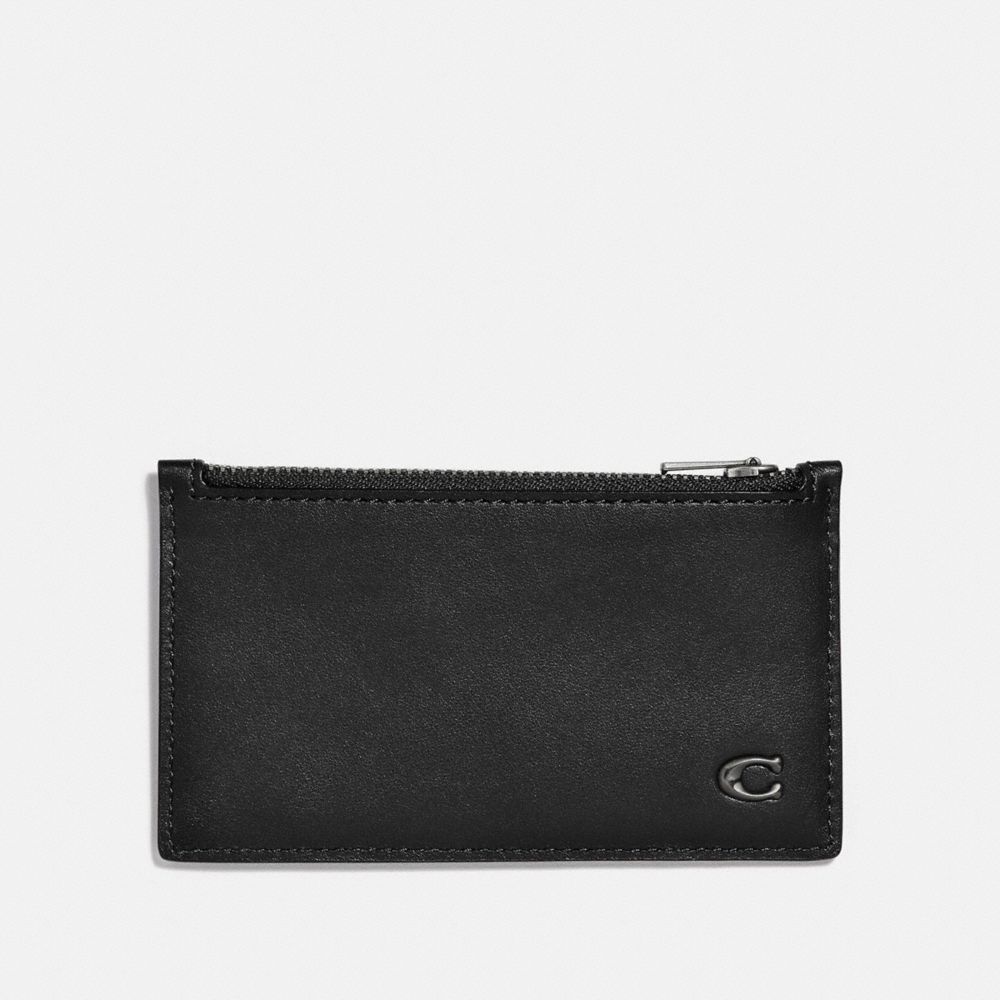 COACH®,ZIP CARD CASE WITH SIGNATURE HARDWARE,Leather,Black,Front View