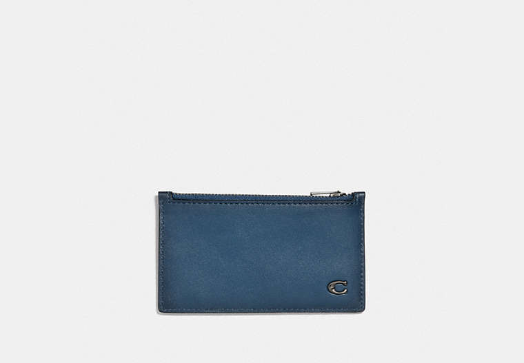 COACH®,ZIP CARD CASE WITH SIGNATURE HARDWARE,Leather,Denim,Front View