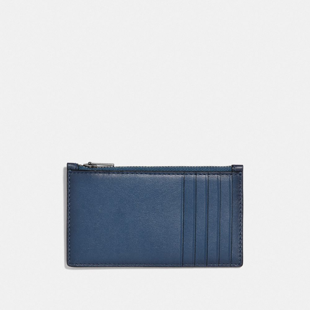 COACH®,ZIP CARD CASE WITH SIGNATURE HARDWARE,Leather,Denim,Back View