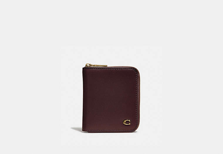 COACH®,SMALL ZIP AROUND WALLET WITH SIGNATURE HARDWARE,Leather,OXBLOOD,Front View