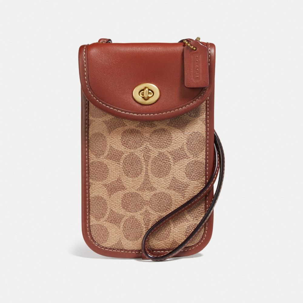 COACH®,FLAT TURNLOCK CROSSBODY 12 IN SIGNATURE CANVAS,Coated Canvas,Brass/Tan/Rust,Front View