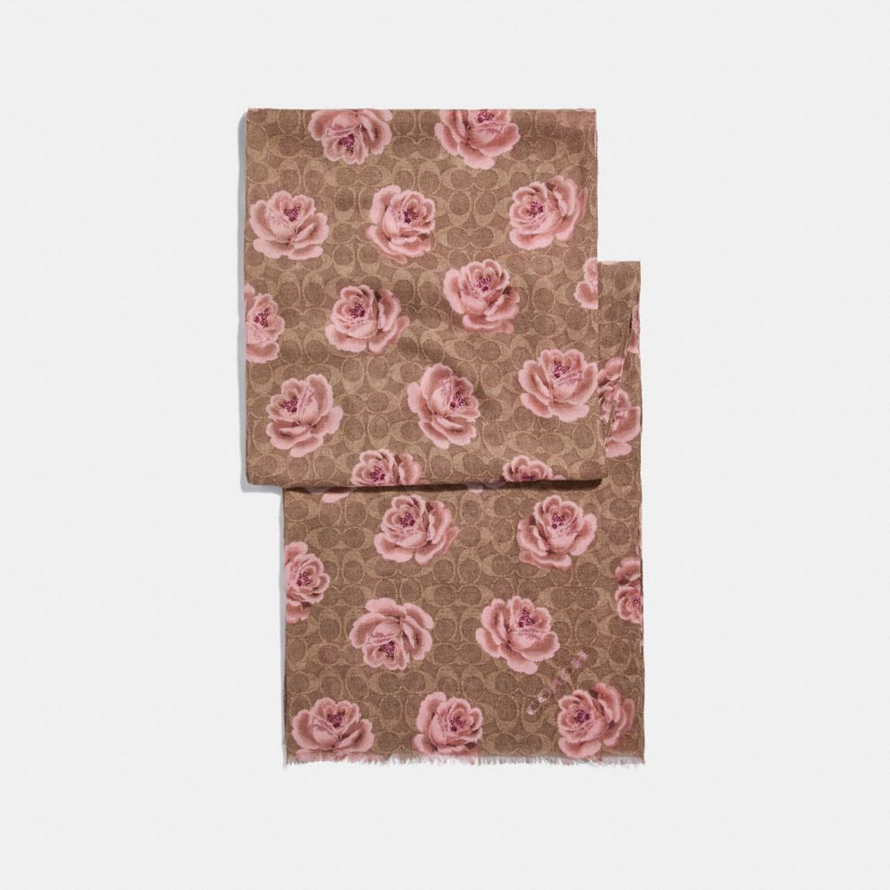 Écharpe rectangulaire avec motif roses exclusif