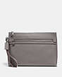 COACH®,ACADEMY POUCH,Pebbled Leather,Medium,HEATHER GREY,Front View