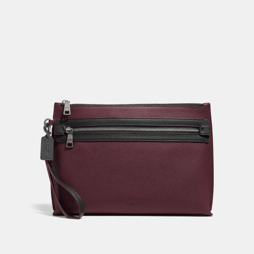 COACH®,ACADEMY POUCH,Pebbled Leather,Medium,OXBLOOD,Front View