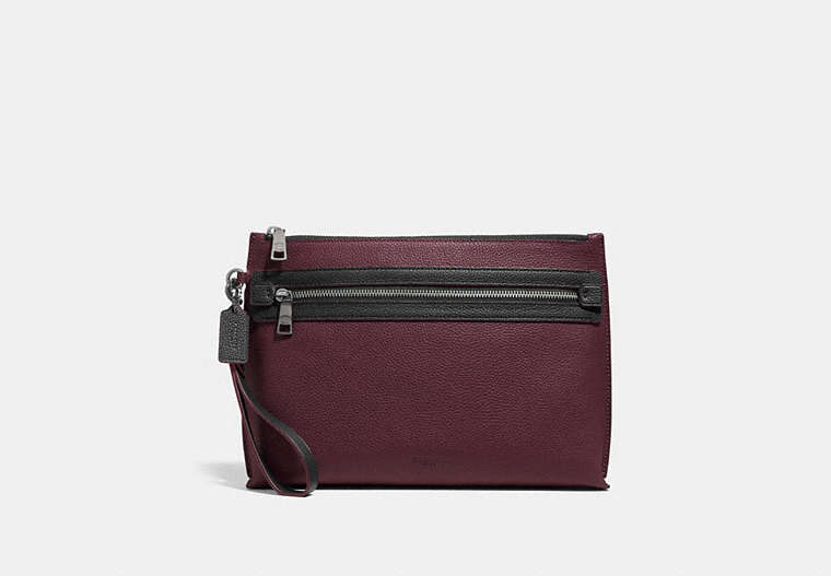 COACH®,ACADEMY POUCH,Pebbled Leather,Medium,OXBLOOD,Front View