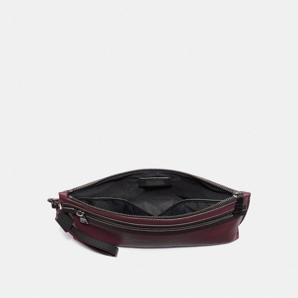 COACH®,ACADEMY POUCH,Pebbled Leather,Medium,OXBLOOD,Inside View,Top View