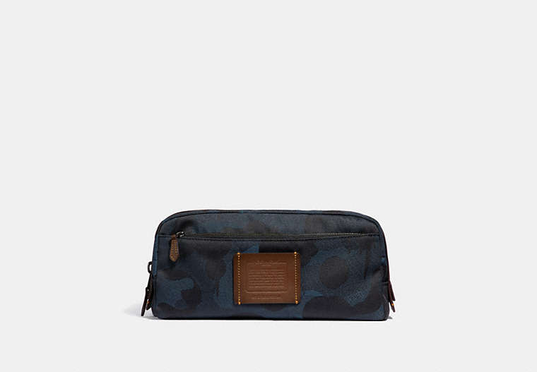 COACH®,DOUBLE ZIP DOPP KIT WITH CAMO PRINT,Mixed Material,Denim,Front View image number 0